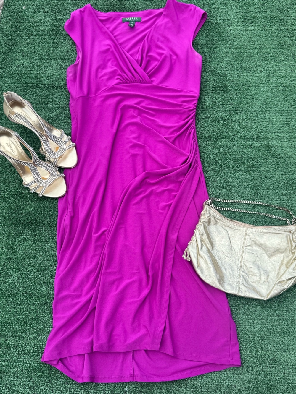 Lauren Ralph Lauren Magenta High-Low Faux-Wrap Dress